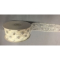 Sheer Wired Ribbon with Glitter Dots Ivory/Silver 1.5" 25y